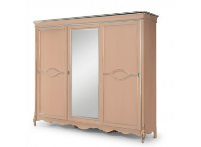 Beige slaapkamer kledingkast met 3 deuren massief houten meubels klassiek