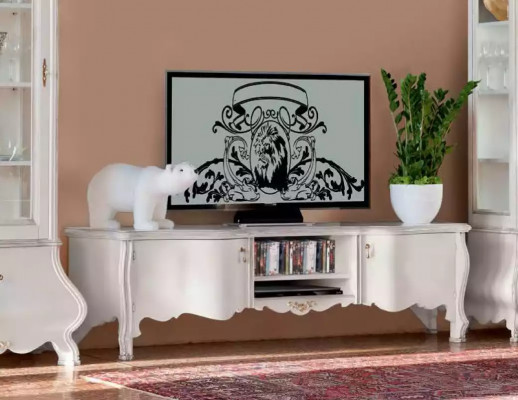 Witte luxe woonkamer wandmeubels 2x vitrines TV-standaard Klassiek.