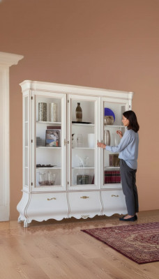 Houten vitrinekast Luxe kasten Klassiek dressoir Meubels Italiaans 185x50cm