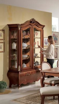 Luxe houten vitrine buffetkast ontwerp kasten bruin Italiaanse meubels nieuw