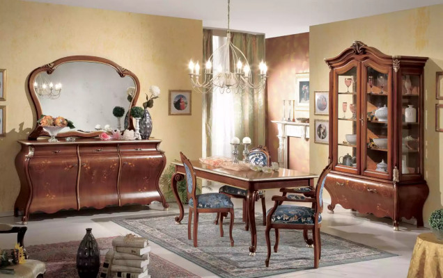 Klassieke eetkamerset luxe tafel 2x armstoelen hout groep 5-delig