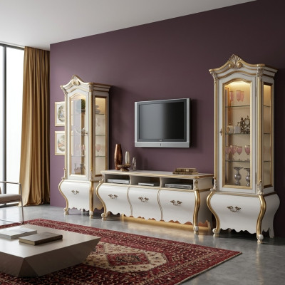 Klassieke woonkamer wandmeubels kast vitrine luxe set houten meubels 3-delig