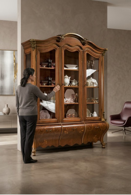 Luxe houten vitrine dressoir ontwerpkasten bruin Italiaanse meubels