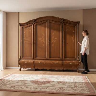 Massief houten kast Klassieke luxe slaapkamer meubels Bruin Nieuw