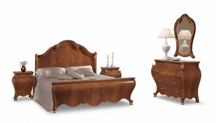 Bruine slaapkamer set Luxe meubels Bedden Nachtkastjes Spiegel Commode