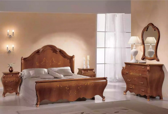 Slaapkamer spiegel commode hout Klassiek design Luxe Bruin Nieuw