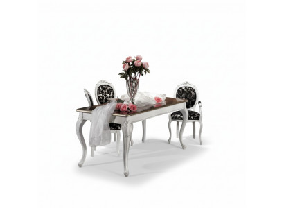 Ontwerp eetkamer houten meubels 4x stoelen witte tafel eetgroep eetkamerset 5-delig.