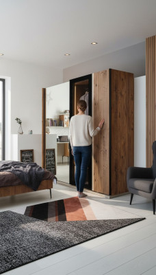 Moderne kledingkast Luxe houten kasten Glas stijlvolle slaapkamer
