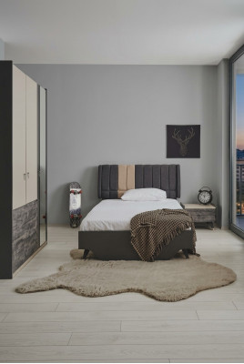Luxe stijlvolle grijze slaapkamerset met modern bed en nachtkastje nieuw