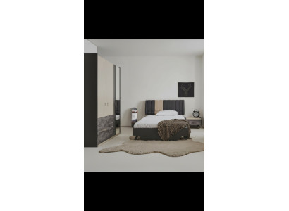 Luxe stijlvolle grijze slaapkamerset met modern bed en nachtkastje nieuw