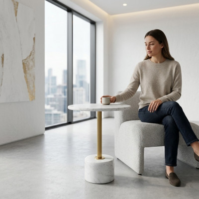 luxe salontafels Rond modern marmer Wit Bijzettafel nieuw