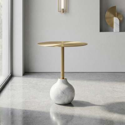 Moderne ronde salontafel van metaal, stijlvol goud bijzettafel nieuw luxueus.