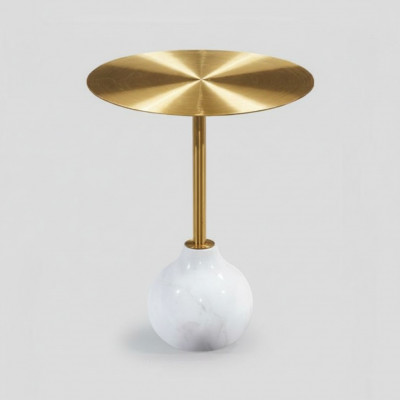 Moderne ronde salontafel van metaal, stijlvol goud bijzettafel nieuw luxueus.