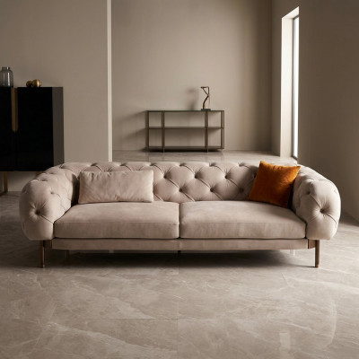 Bankstel 3-zits luxe beige gestoffeerde bankstellen Ontwerp Kunstleer nieuw Modern