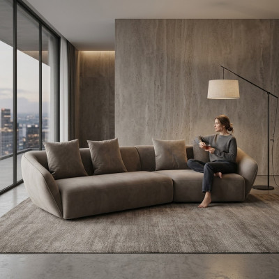 Exclusieve luxe 4-zits bank stoffen zitting moderne textielmeubels grijs kleur