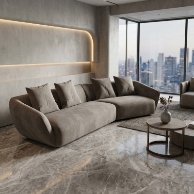 Exclusieve luxe 4-zits bank stoffen zitting moderne textielmeubels grijs kleur