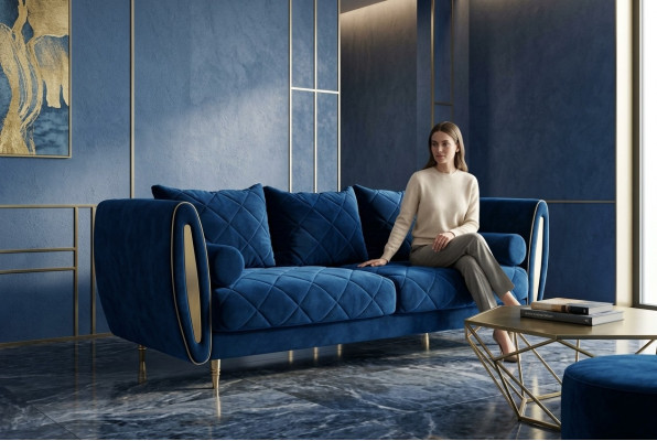 Ontwerp Blauw 3-zits Relaxbanken Bank Stoffen Bekledingstoffen Bankstellen