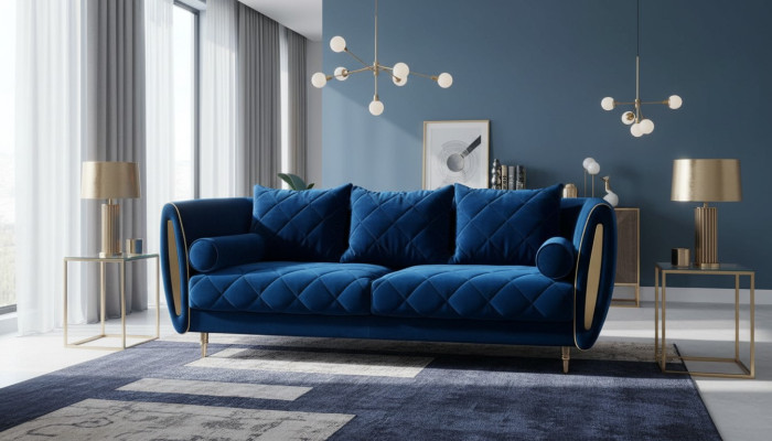 Ontwerp Blauw 3-zits Relaxbanken Bank Stoffen Bekledingstoffen Bankstellen