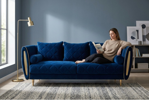 Ontwerp Blauw 2-zits Relaxbanken Bank Textiel Bekleding Stof Bankstellen