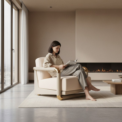 Stijlvolle Stoel Beige Stoel TV Bank 1 Zitsbank Stofstoffen