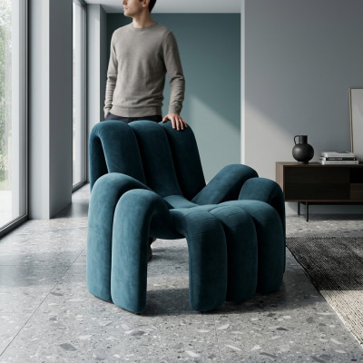 Stijlvolle groene fauteuil, 1-zitsbank, modern luxe fauteuil, textiel nieuw.