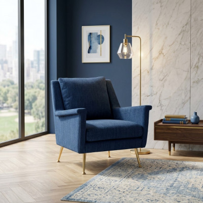 Ontwerp Luxe Blauwe Stoel Fauteuil Bank 1 Zitter Televisiebank Stof Textiel