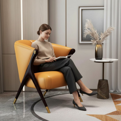 Ontwerp Luxe Oranje Fauteuil Stoel Bank 1 Zitter TV Ligstoel Kunstleer