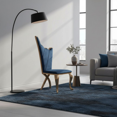 Stijlvolle fauteuil Stoel Blauw Zitting Kussen Ontwerp Metaal Textiel Modern Stijl