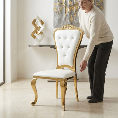 Moderne Stijl Stijlvolle Fauteuil Stoel Wit Zitkussen Ontwerp Metaal Textiel