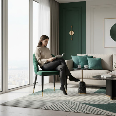 Eetkamerstoelen Woonkamer Groen stijlvolle stoel met houten poten Modern