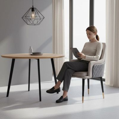 Eetkamerstoelen Woonkamer luxe grijze stoel met houten poten Modern nieuw