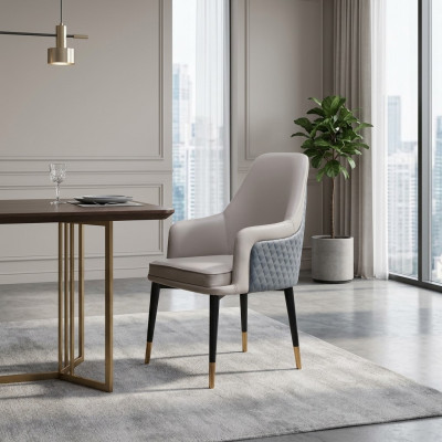 Eetkamerstoelen Woonkamer luxe grijze stoel met houten poten Modern nieuw