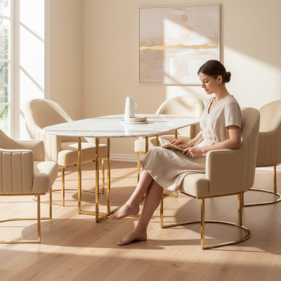Eetkamerstoelen Woonkamer luxe Beige Stoel met Metaal Modern nieuw