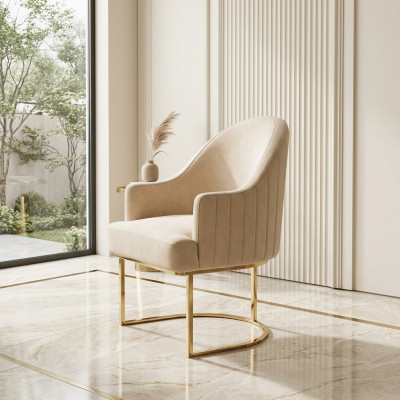 Eetkamerstoelen Woonkamer luxe Beige Stoel met Metaal Modern nieuw