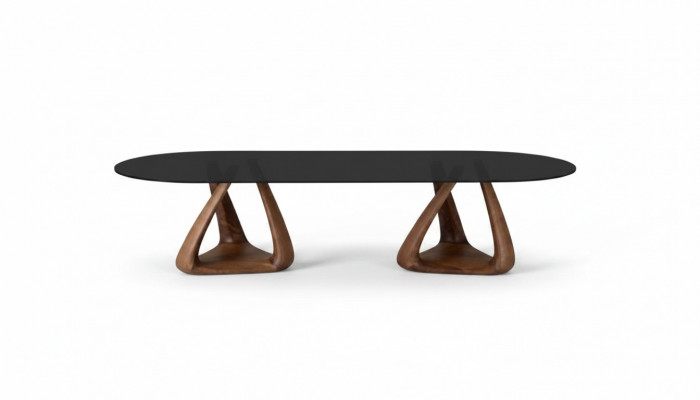 Ontwerper Zwarte eettafel Luxe eetkamer meubels Houten blad Ovaal