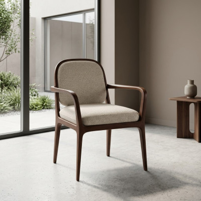 Ontwerper Grijze gestoffeerde eetkamerstoel Meubels met bruin houten frame Fauteuil Stoel
