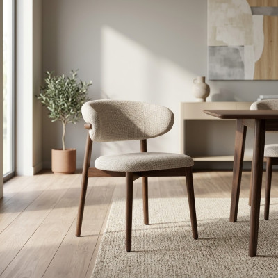 Eetkamerstoel Stoel Keukenstoel Armstoel Hout Stof Modern Grijs Stoel