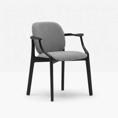 Ontwerper Grijze Eetkamerstoel Houten Frame Armleuningen Stoel Bekleding Meubels