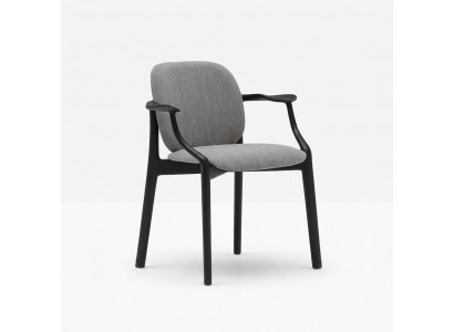 Ontwerper Grijze Eetkamerstoel Houten Frame Armleuningen Stoel Bekleding Meubels