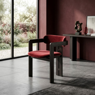 Luxe Rode Eetkamerstoel Houten Frame Designer Bekleding Eenpersoons Textiel