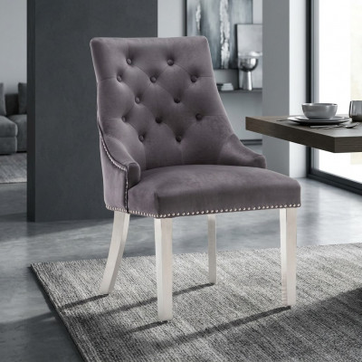Grijze eetkamer Chesterfield-stoel stoffen stoel luxueuze fauteuil met één zitplaats