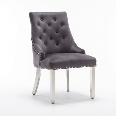 Grijze eetkamer Chesterfield-stoel stoffen stoel luxueuze fauteuil met één zitplaats
