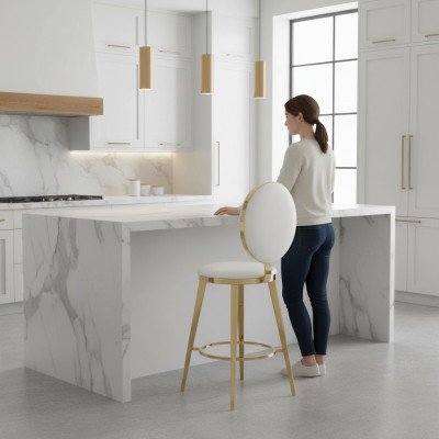 Ontwerper Wit gestoffeerde eetkamerstoelen Luxe textiel Eenzitter