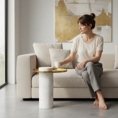 Stijlvolle ronde witte bijzettafel luxe salontafel woonkamermeubels.