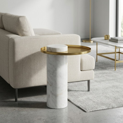 Stijlvolle ronde witte bijzettafel luxe salontafel woonkamermeubels.