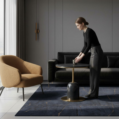 Ronde woonkamersalontafel Zwarte banktafel Luxe salontafel Tafel