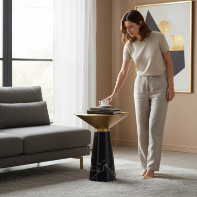 Zwarte design bijzettafel Luxe roestvrijstalen meubels Woonkamertafel