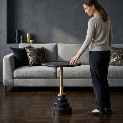 Moderne zwarte salontafel luxe marmeren bijzettafel rond woonkamer