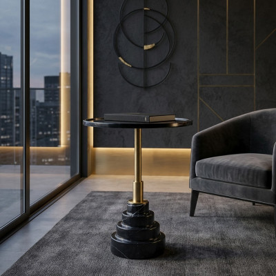 Moderne zwarte salontafel luxe marmeren bijzettafel rond woonkamer