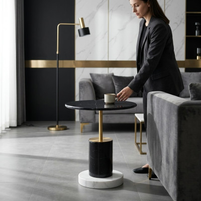 Zwarte ronde salontafel Tafel Stijlvolle woonkamer bijzettafels Tafels